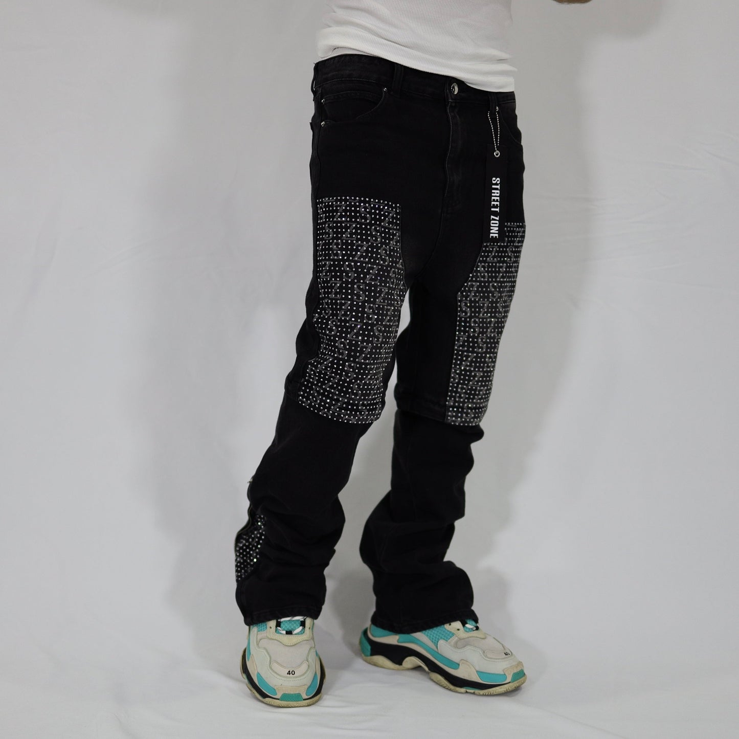 Blue swarovski flare jeans