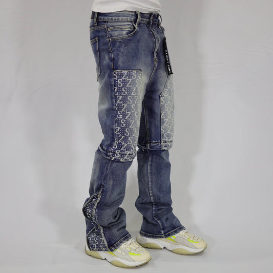 Blue swarovski flare jeans