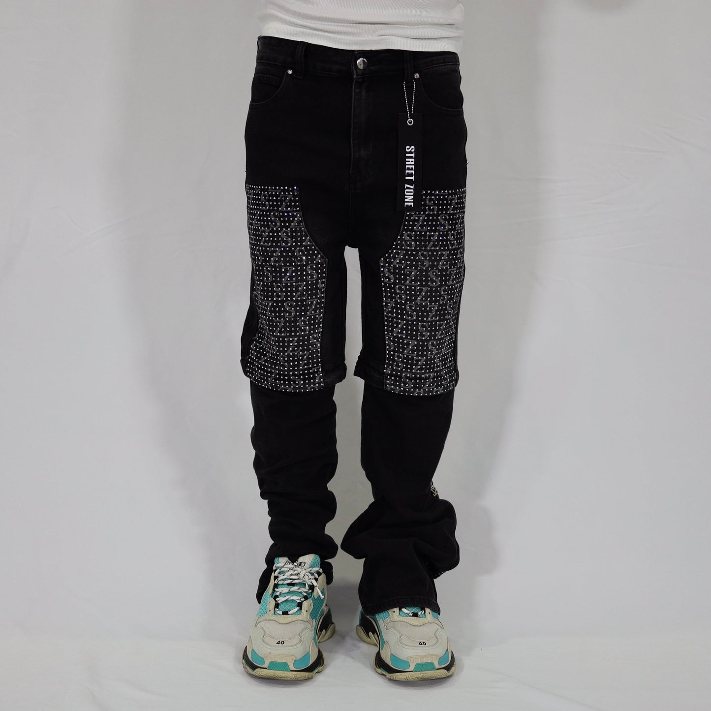 Black swarovski flare jeans