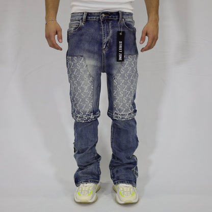 Blue swarovski flare jeans