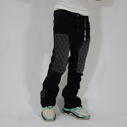 Blue swarovski flare jeans
