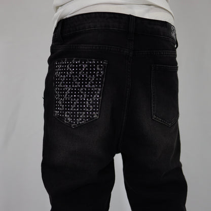 Black swarovski flare jeans