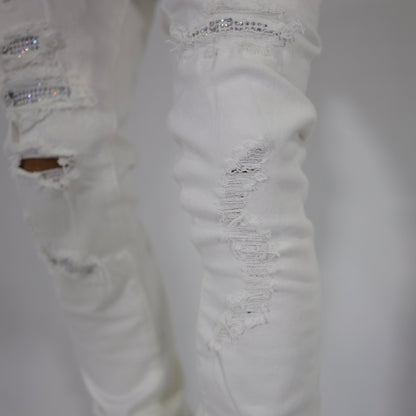 White swarovski jeans