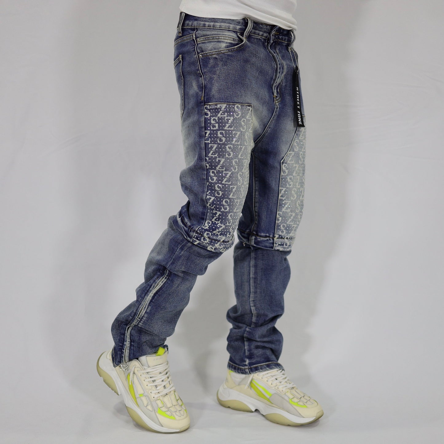 Blue swarovski flare jeans