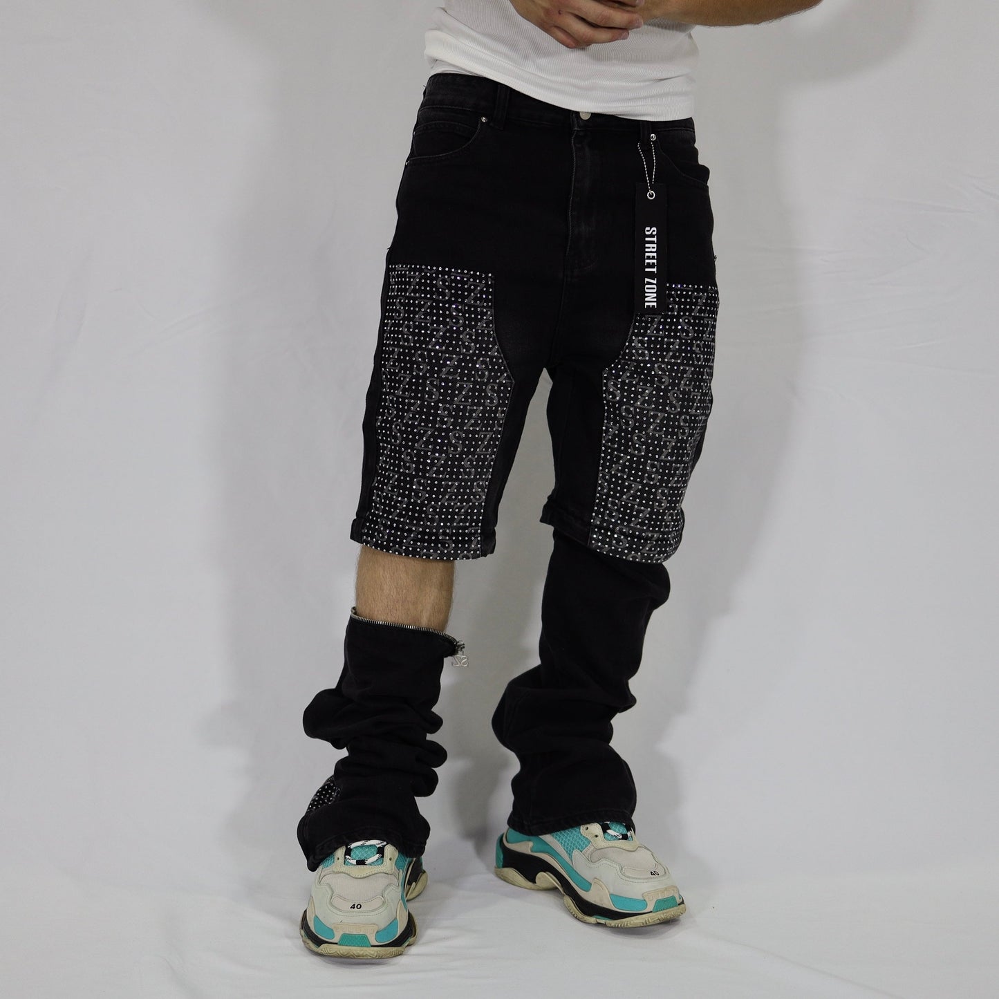 Black swarovski flare jeans