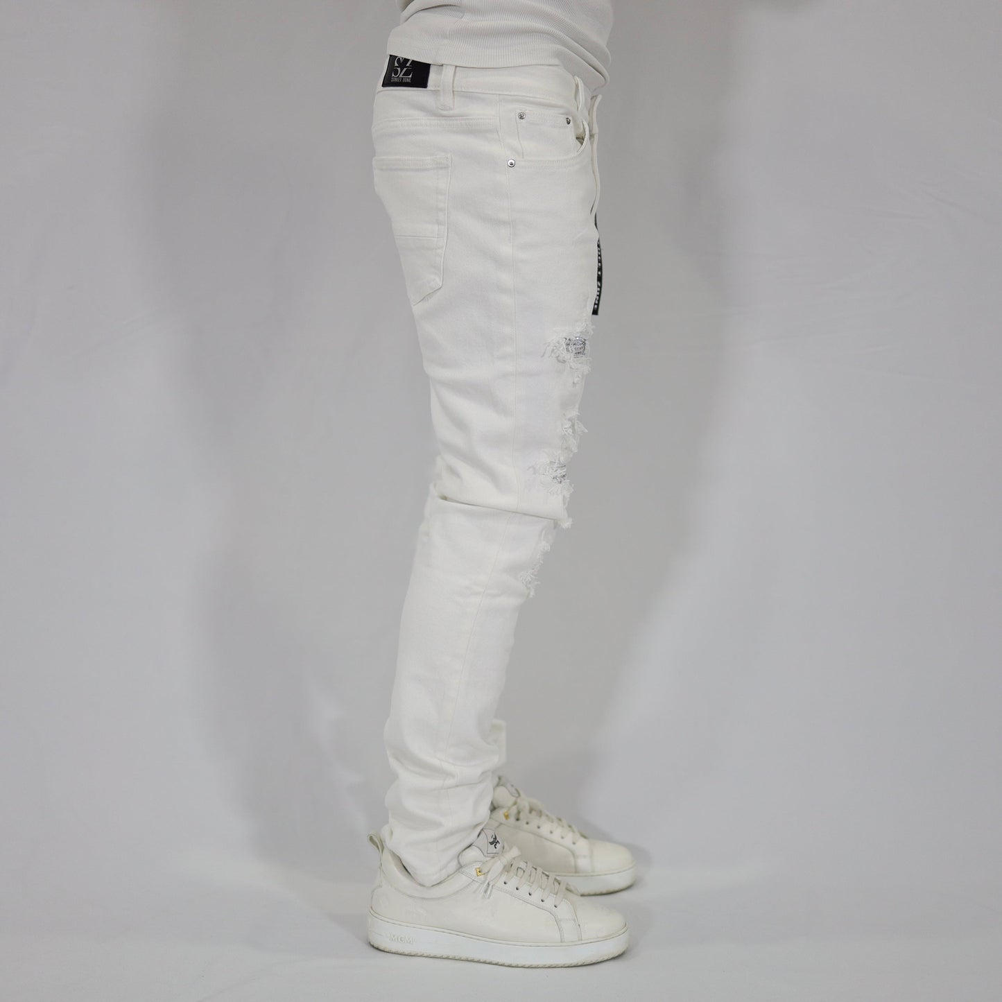 White swarovski jeans