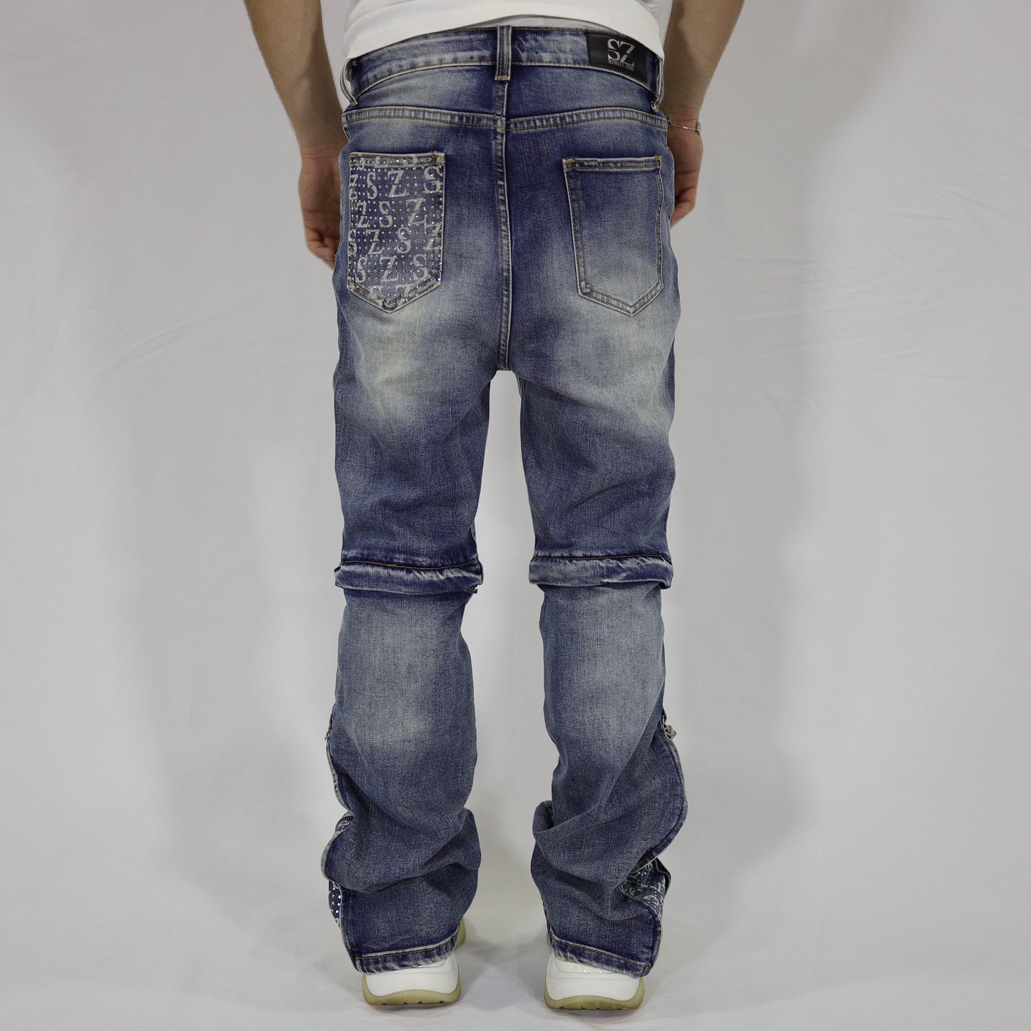 Blue swarovski flare jeans