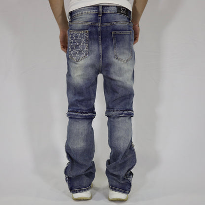 Blue swarovski flare jeans