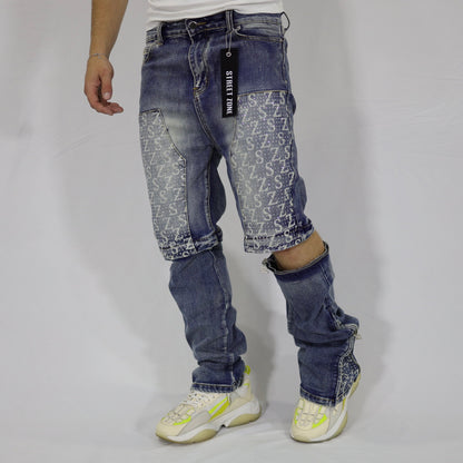 Blue swarovski flare jeans