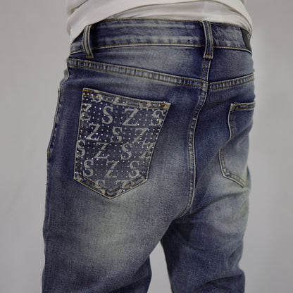 Blue swarovski flare jeans