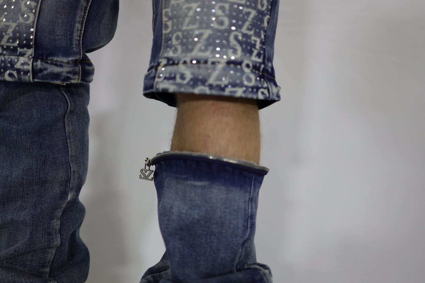 Blue swarovski flare jeans