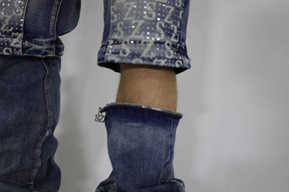 Blue swarovski flare jeans
