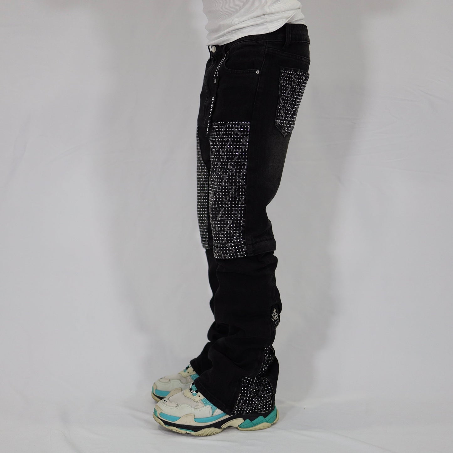 Black swarovski flare jeans