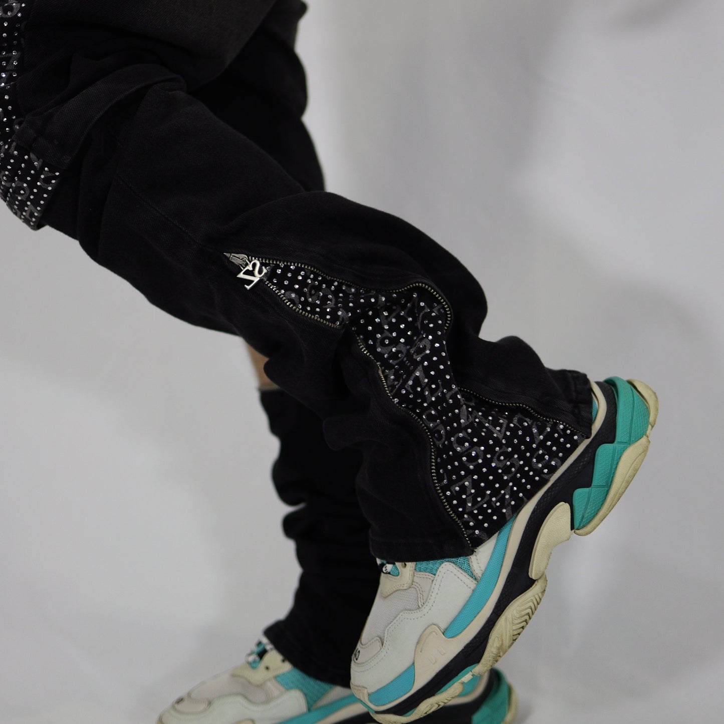 Black swarovski flare jeans