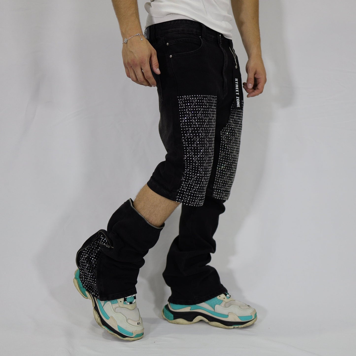 Black swarovski flare jeans