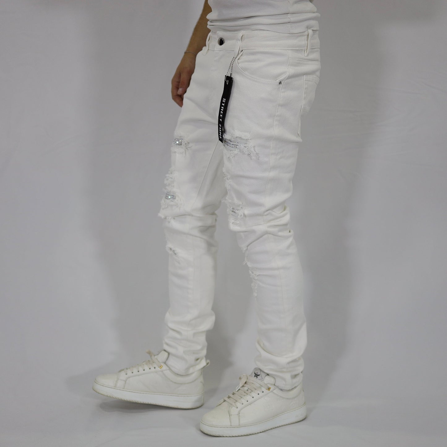 White swarovski jeans