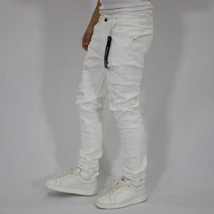 White swarovski jeans