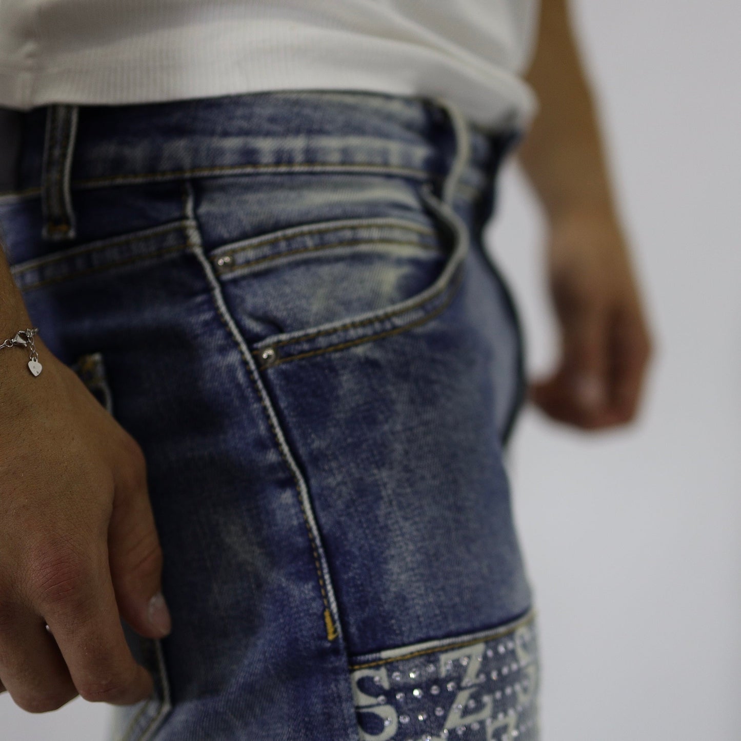 Blue swarovski flare jeans