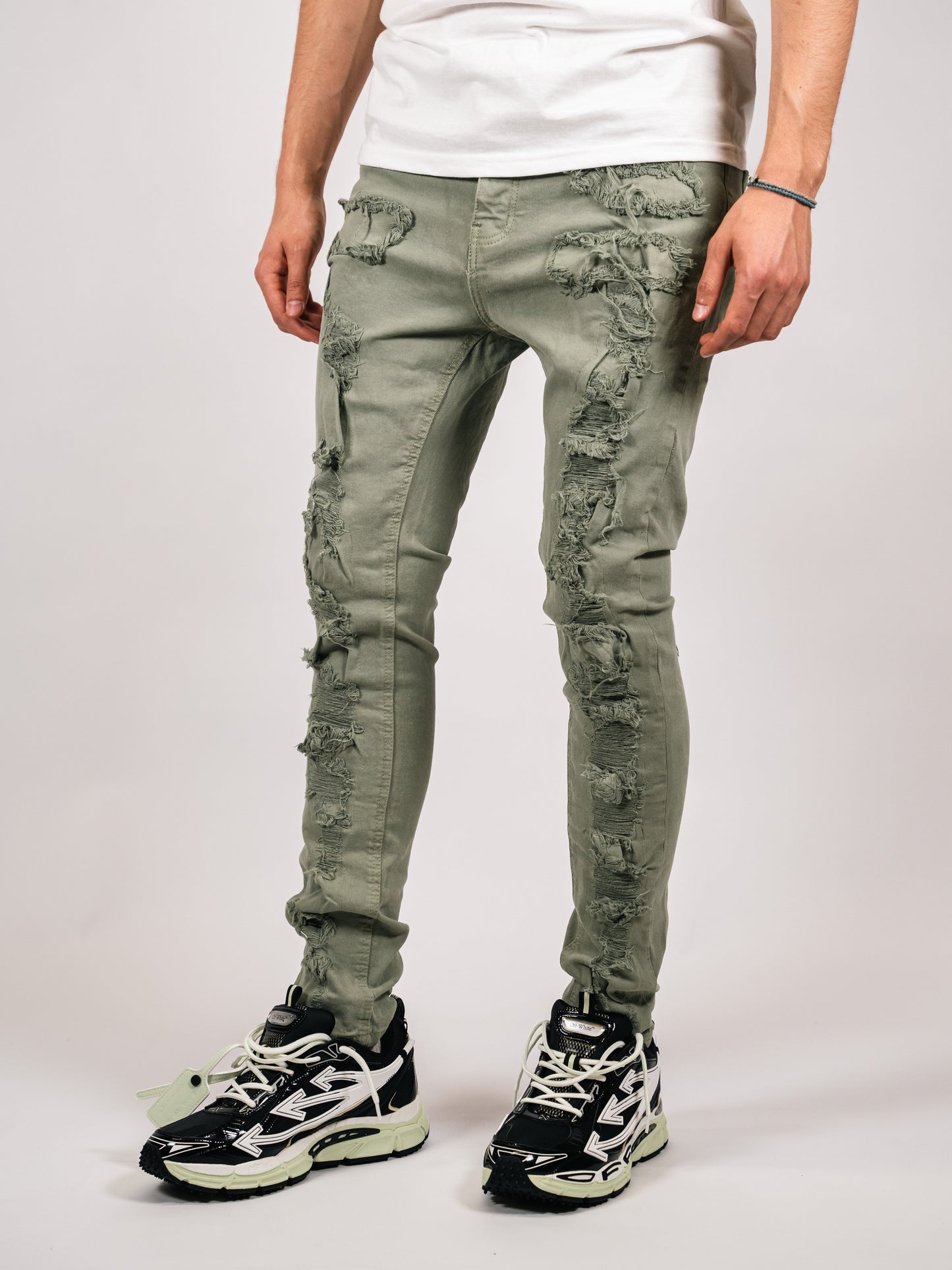 Distressed Sage-Washed Denim