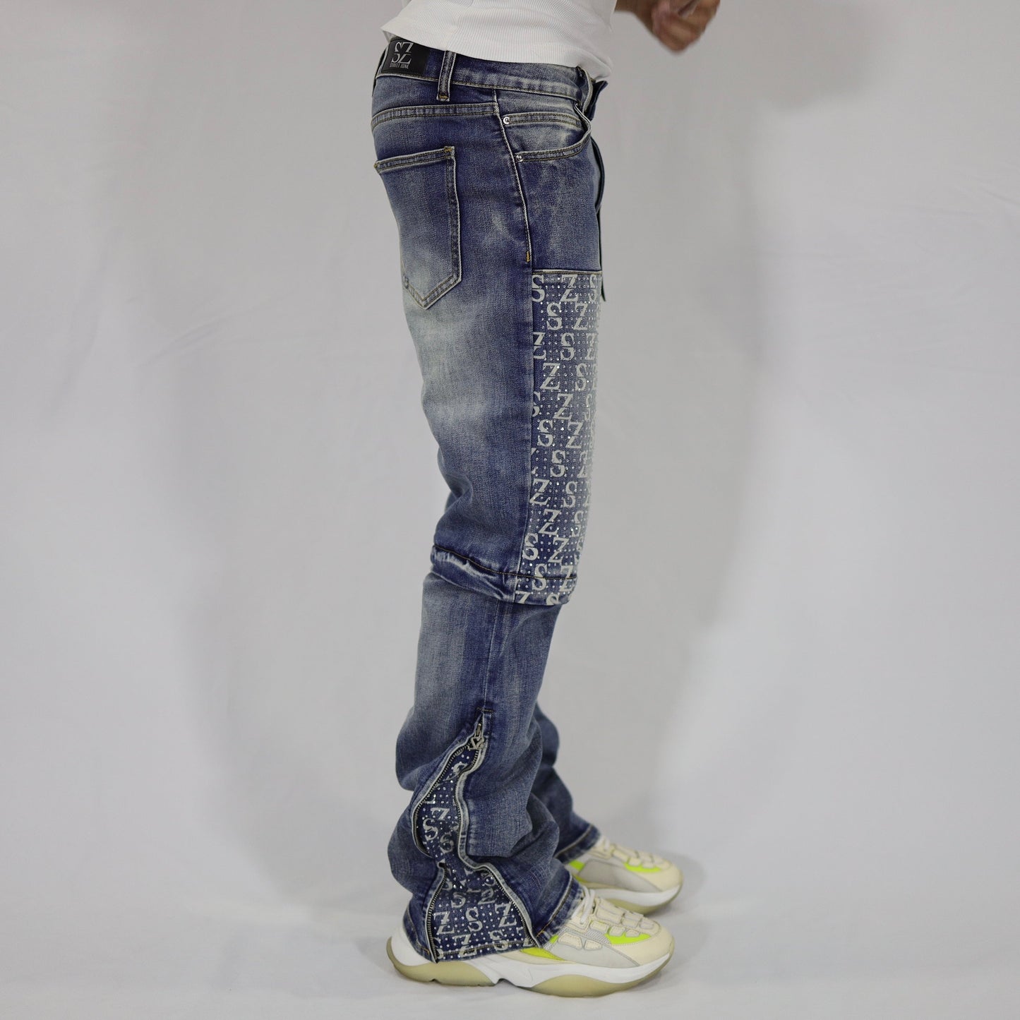 Blue swarovski flare jeans