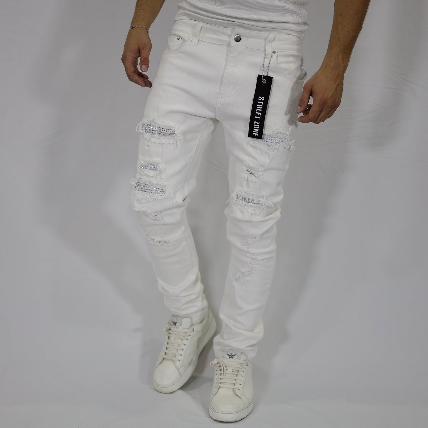White swarovski jeans