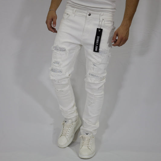 White swarovski jeans