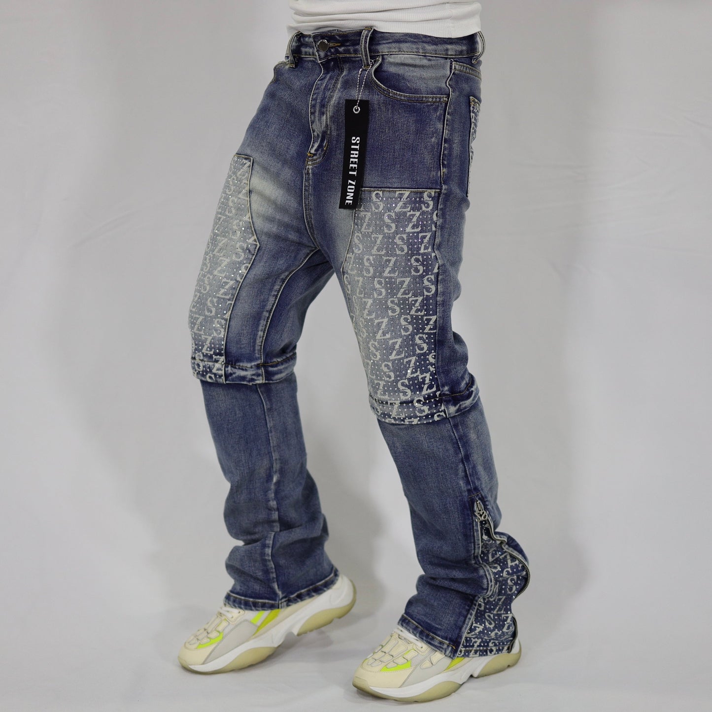 Blue swarovski flare jeans