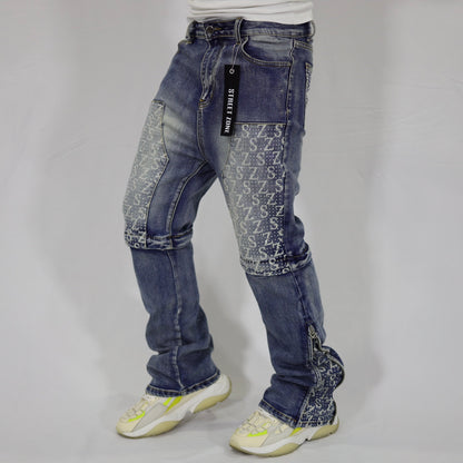 Blue swarovski flare jeans