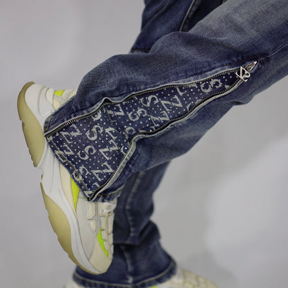 Blue swarovski flare jeans