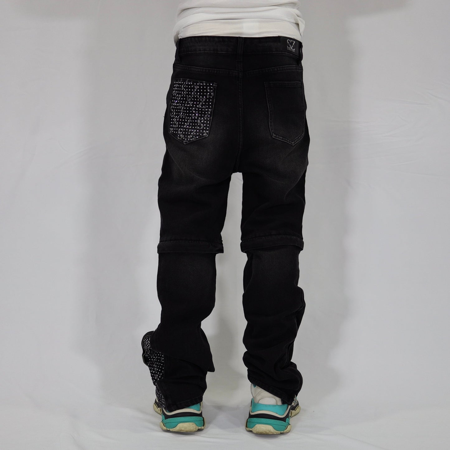 Black swarovski flare jeans