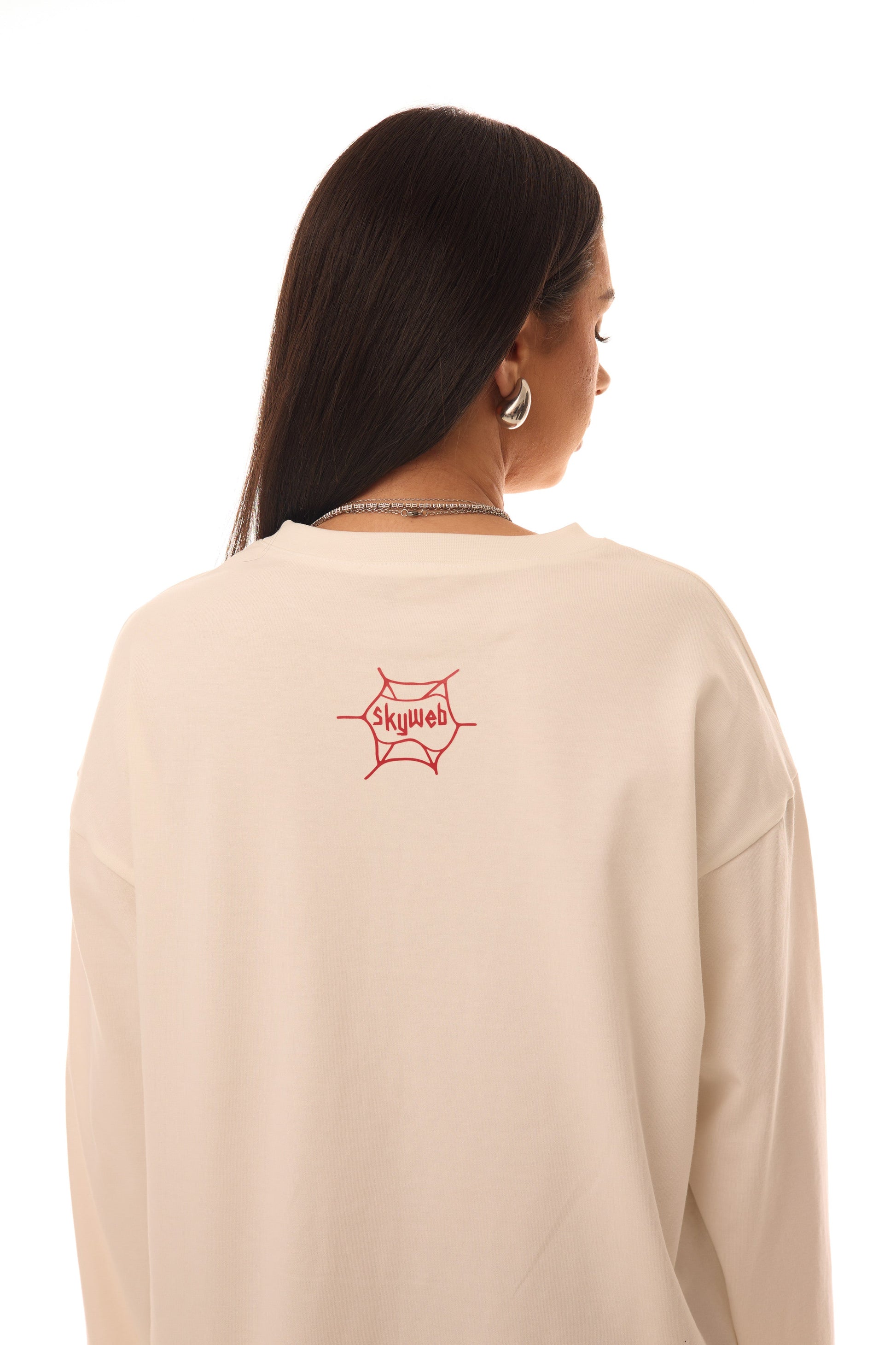 Spate Red Glyph White Long Sleeve Tee – print mic roșu Skyweb pe zona superioară