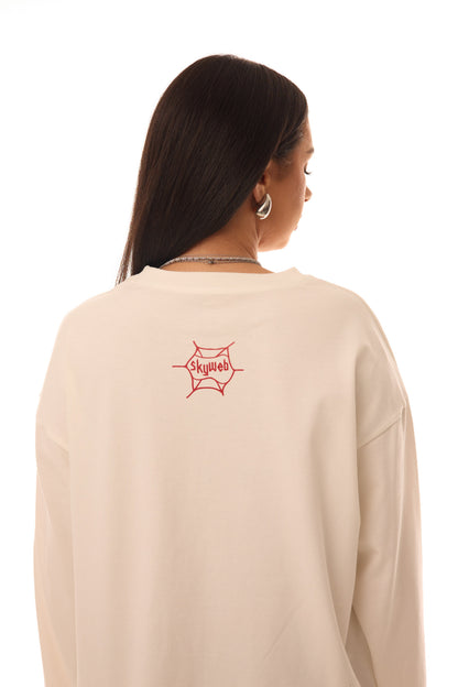 Spate Red Glyph White Long Sleeve Tee – print mic roșu Skyweb pe zona superioară