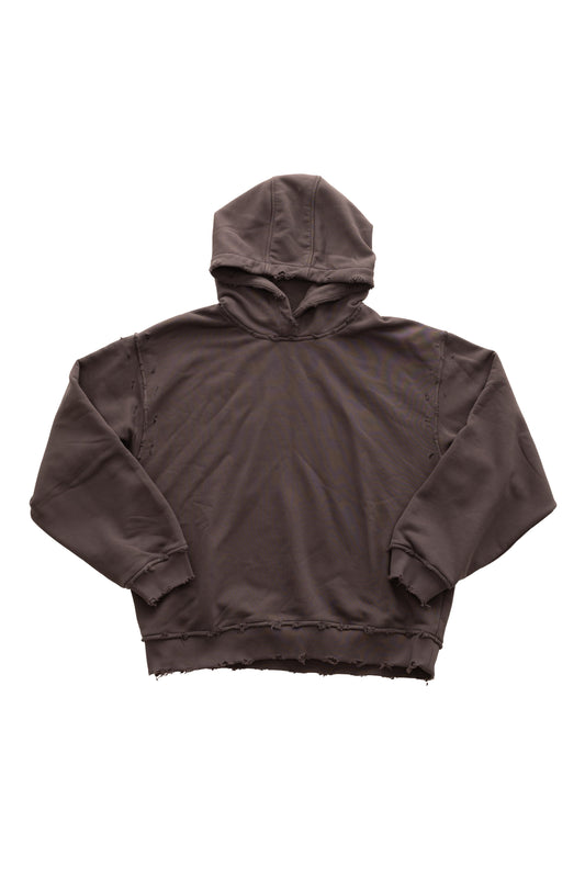 Hanorac Archived Grey Hoodie gri, vedere front, bumbac 500 GSM, detalii raw & distressed, flatlay pe fundal alb