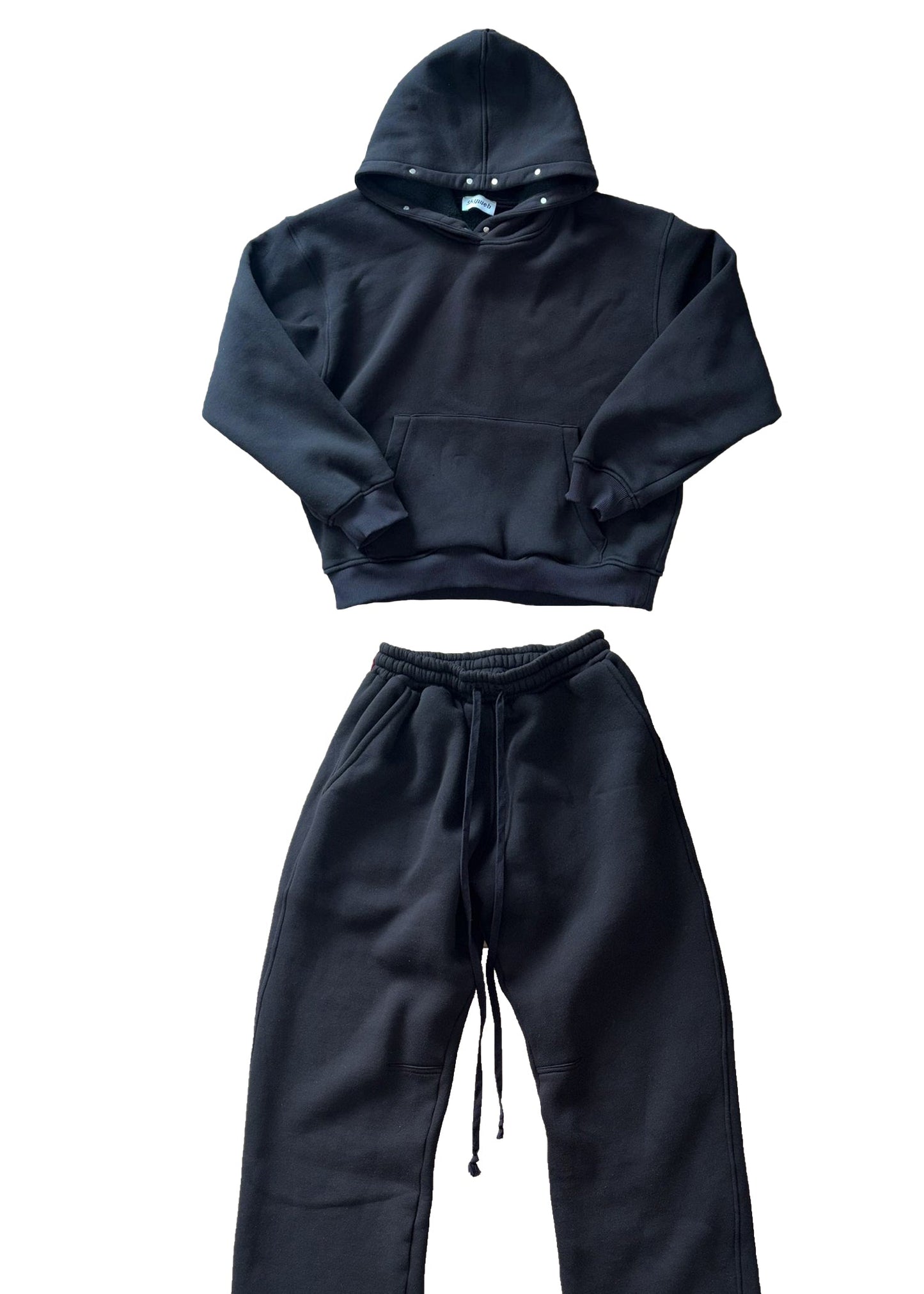 blackout set hoodie si joggers din bumbac heavyweight streetwear