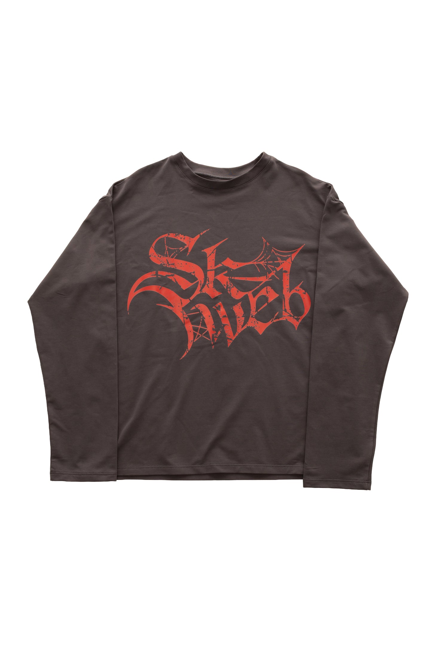 Red Glyph Grey Long Sleeve SKYWEB – long tee oversized unisex, 300gsm cotton, flat lay front view